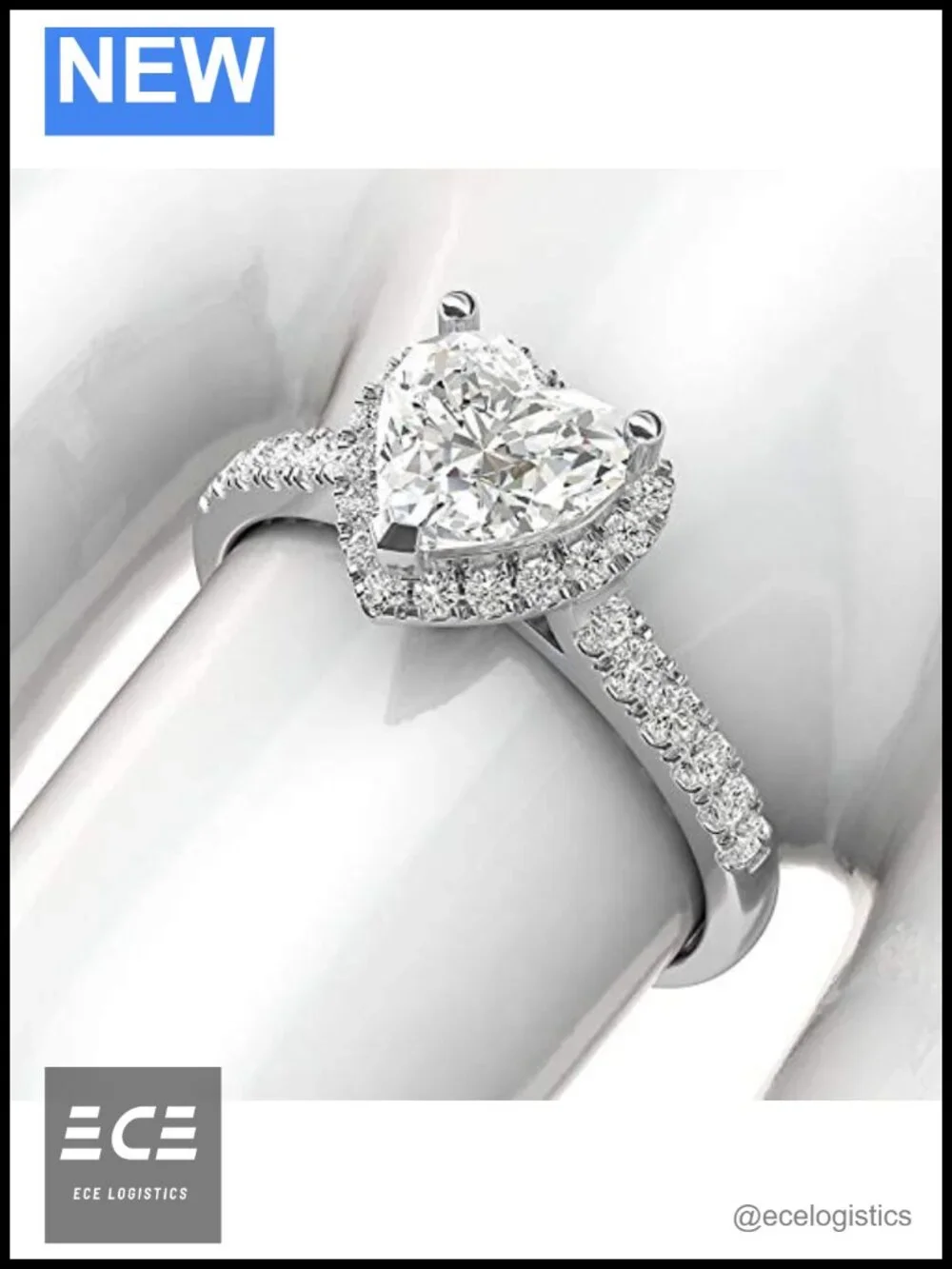 10k White Gold Heart Halo Engagement Ring Promise Bridal 1.5ct